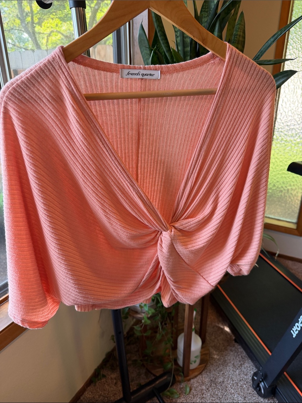 Women's Pink Twist-Front Ribbed Top